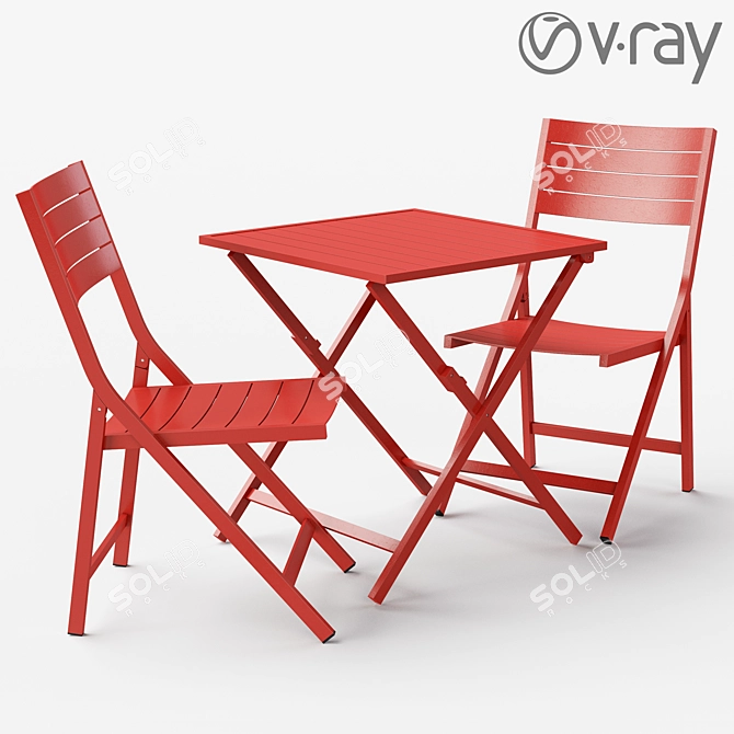 Modern Red Aluminum Table Set 3D model image 1