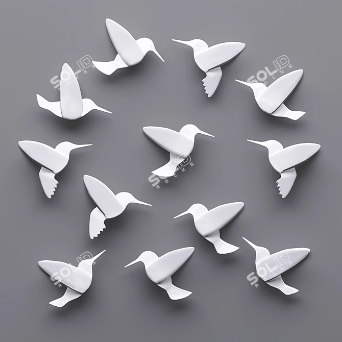 Whimsical Hummingbird Wall Art 3D model image 1