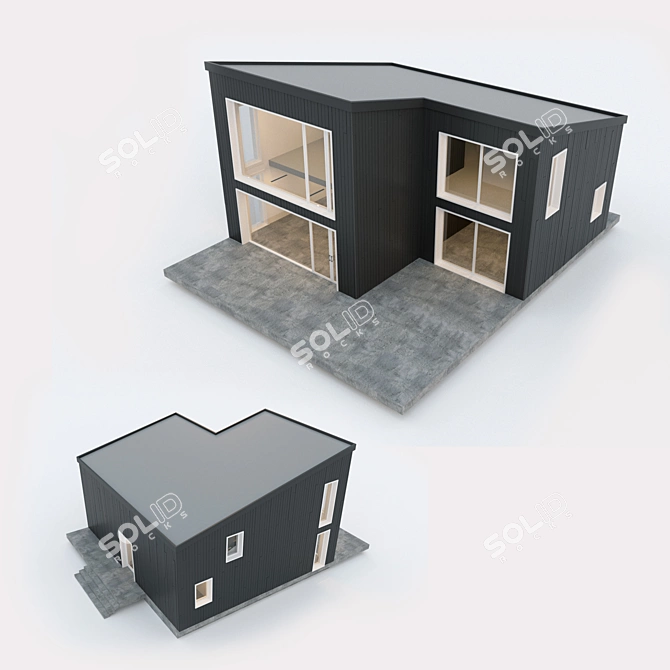 Contemporary Two-Storey Prefab Home. Panoramic Glazing. 3D model image 2