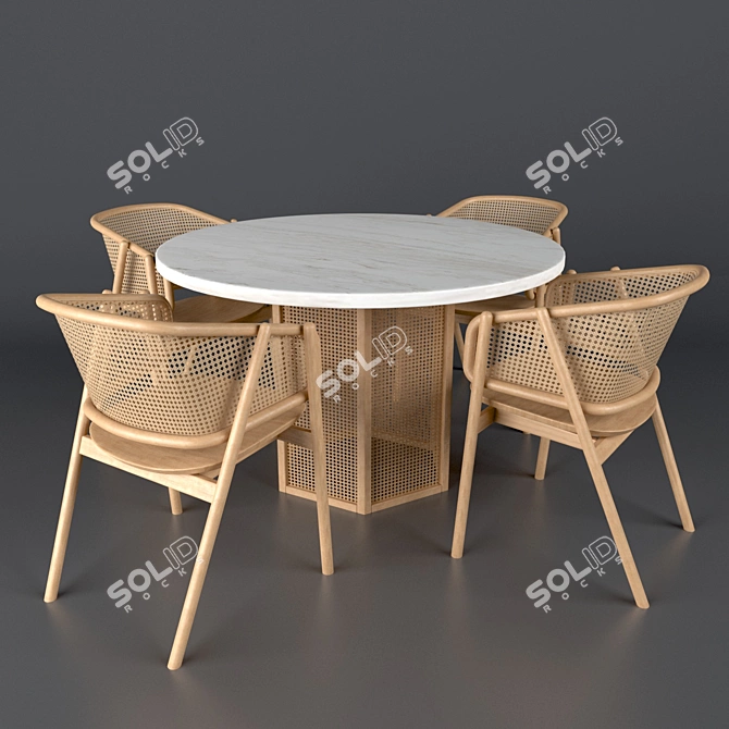 Contemporary Cane Armchair & Atrium Dining Table 3D model image 1