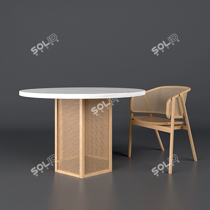 Contemporary Cane Armchair & Atrium Dining Table 3D model image 3