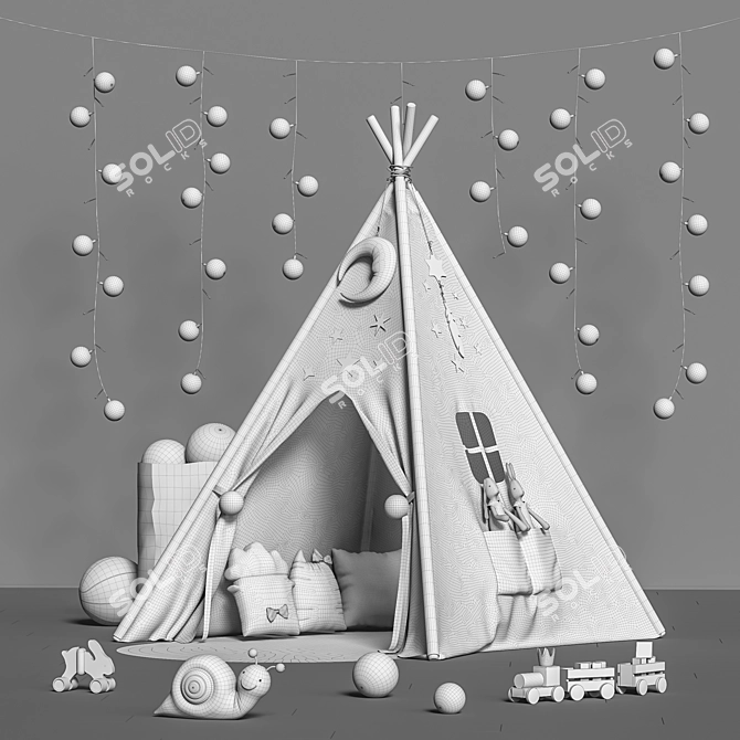 Teepee Tent, Bunny Toys & Decor Set 3D model image 3