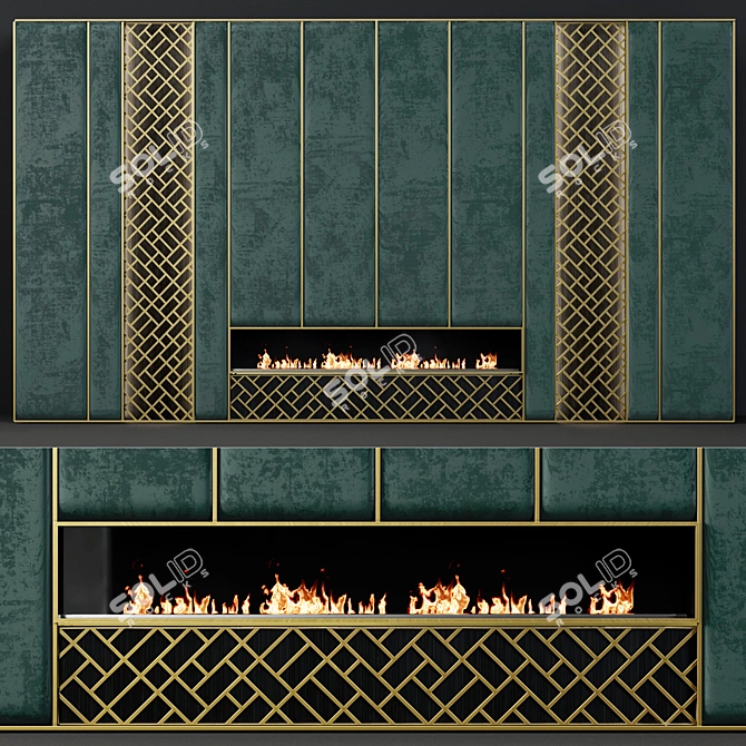 Contemporary 33" Firepace: Brass Inserts & Fabric Panels 3D model image 1