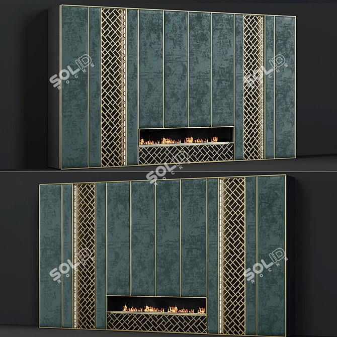 Contemporary 33" Firepace: Brass Inserts & Fabric Panels 3D model image 2