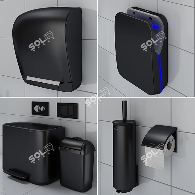 Modern Black Bathroom Accessories Set 3D model image 2