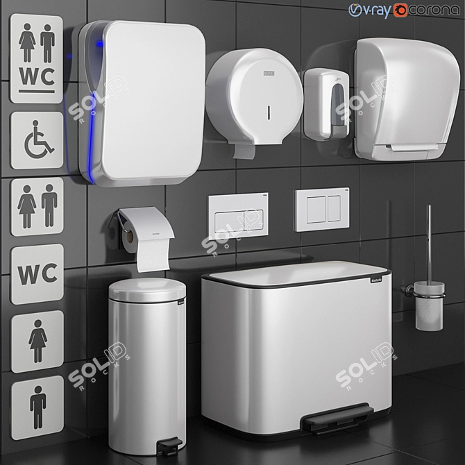 Title: White Bathroom Accessories Set 3D model image 1