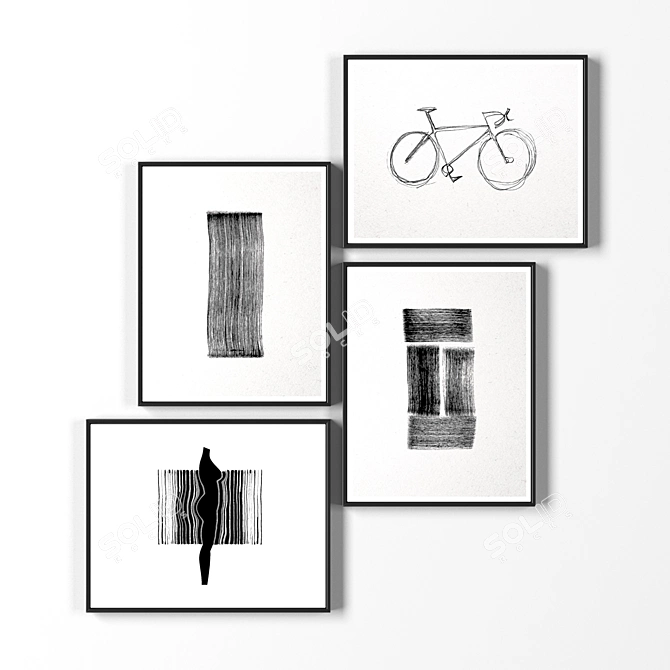 Modern Black Frame Set, 4 Pieces 3D model image 1