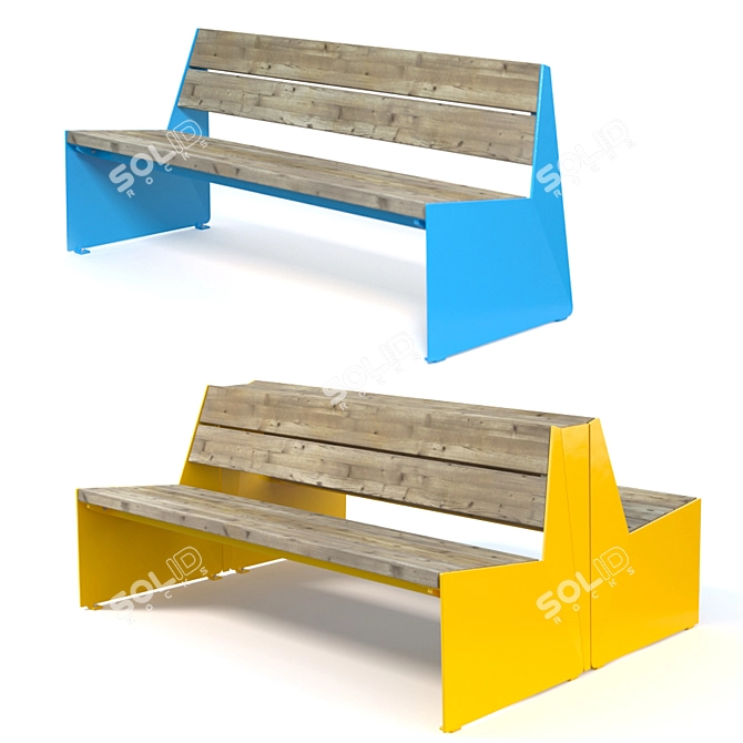 Nordic Pine Steel Bench 3D model image 1