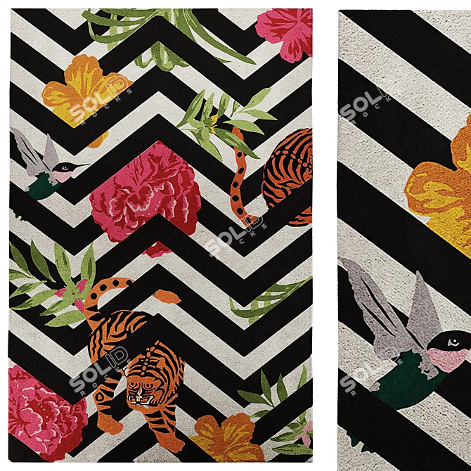 Savana Dusk: Hand-tufted Wool and Silk Rug 3D model image 1