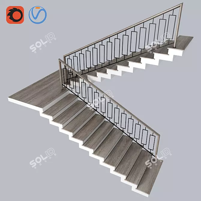 Sleek Steel Staircase 3D model image 1