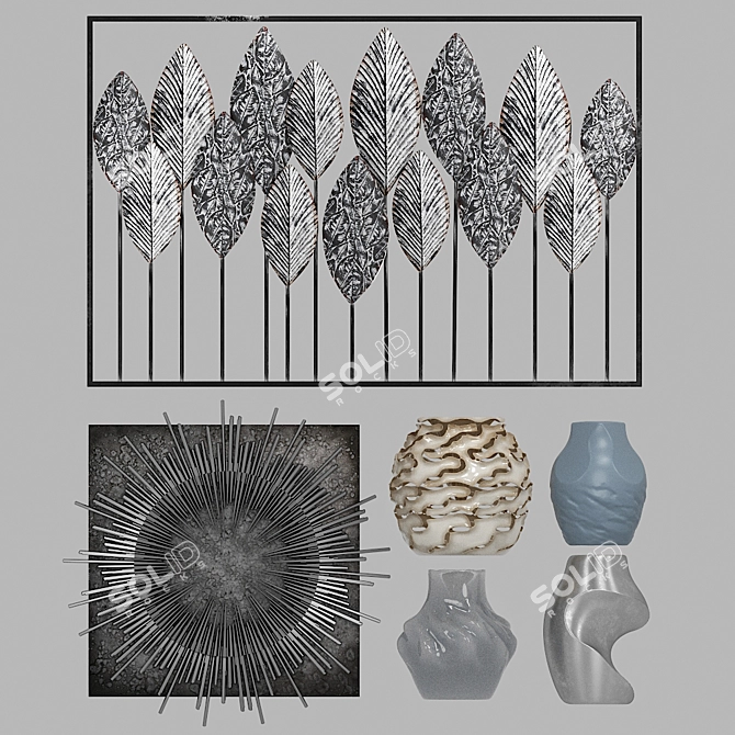 Decorative Panel & Vases Set 3D model image 1