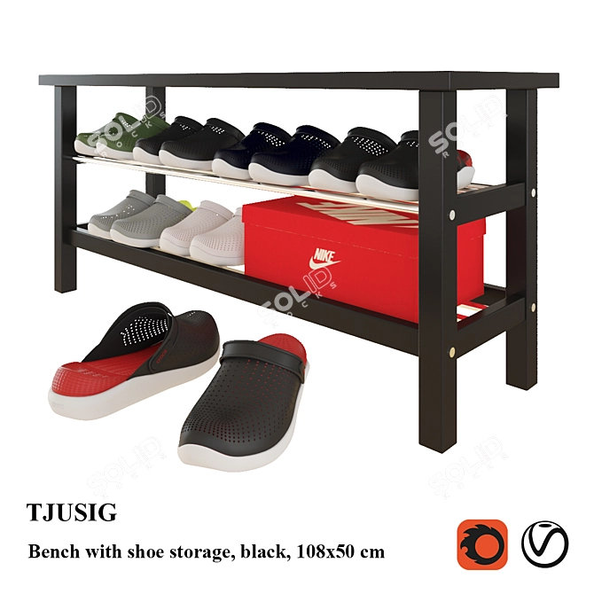 IKEA Tjusig Bench: Chic Shoe Storage Solution 3D model image 1