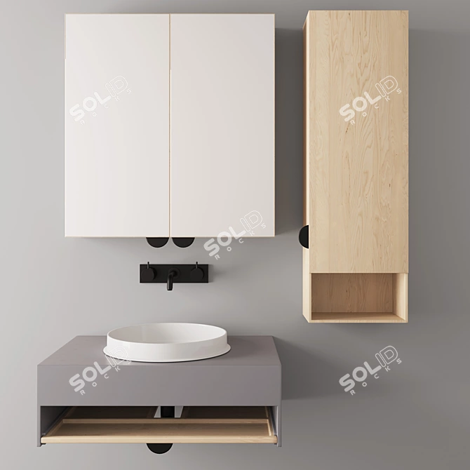 Sleek Mirrored Cabinet Set 3D model image 1