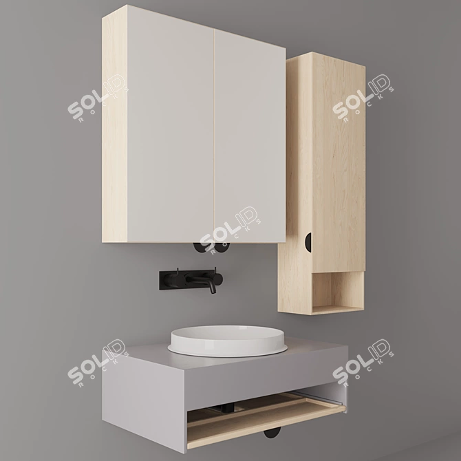 Sleek Mirrored Cabinet Set 3D model image 2