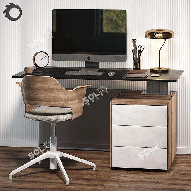 Modern Workplace: Bene Table & IKEA Chair 3D model image 1