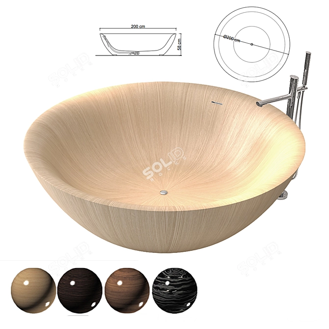 ALEGNA Laguna Redondo Wooden Bathtub 3D model image 1