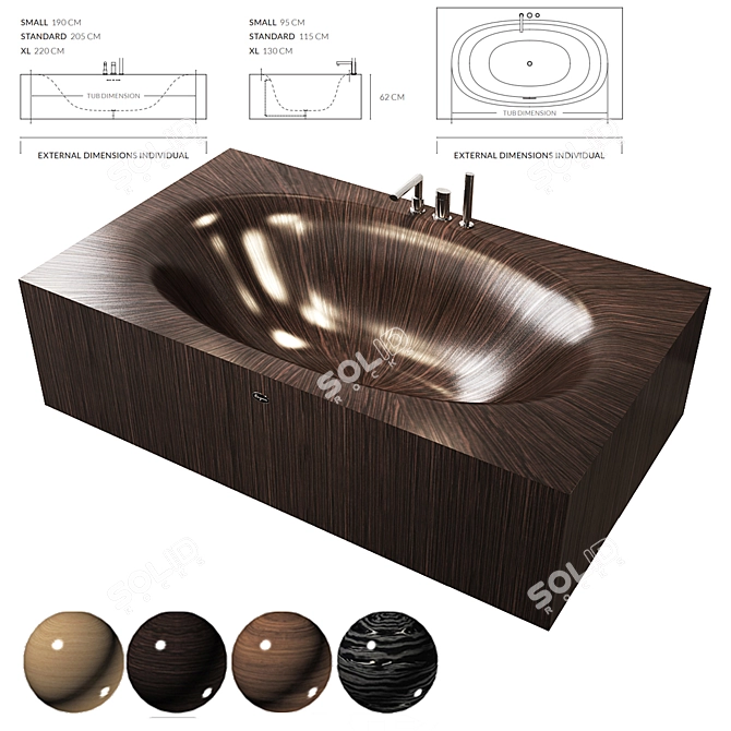 ALEGNA Laguna Wooden Bath 3D model image 1