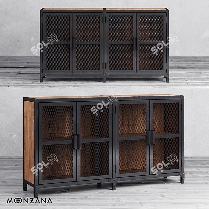 Rustic Pine Metal Cabinet - Moonzana Factor 3D model image 1