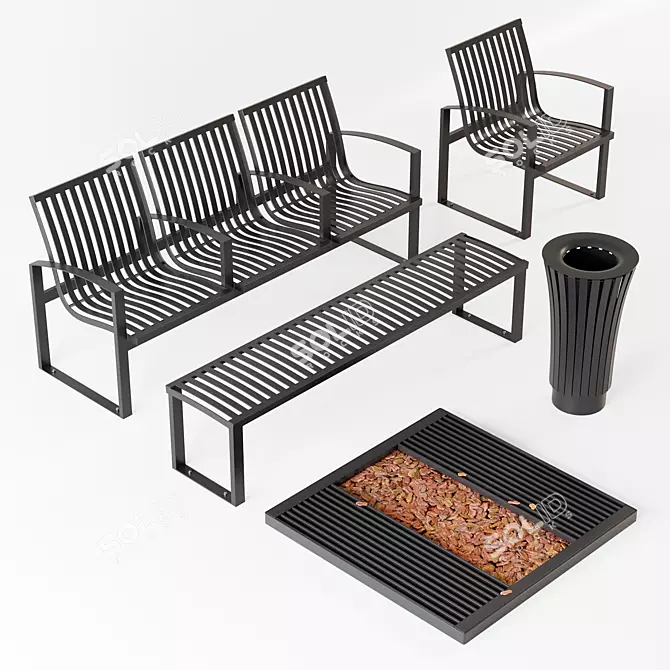 Outdoor Essentials: Bench, Seat, Urn, Chair, Grate 3D model image 1
