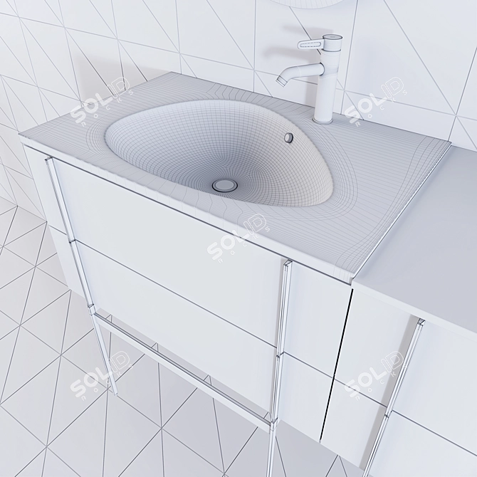 Jacob Delafon Nouvelle Vague 2 - Elegant 80cm Suspended Vanity with Sink & Mirror Set 3D model image 2