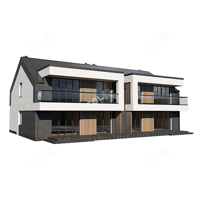 Modern Twin House Design Kit 3D model image 2