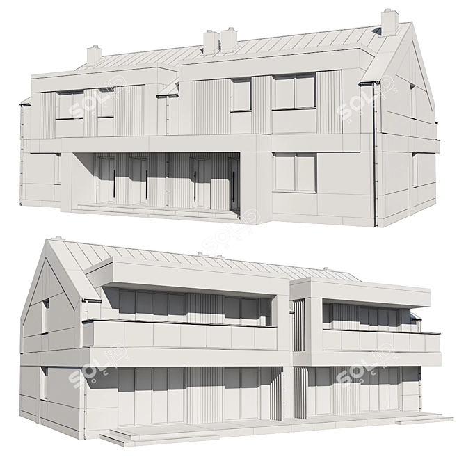 Modern Twin House Design Kit 3D model image 3