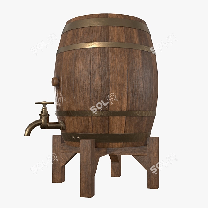 Premium Wood Barrel for Beer 3D model image 2