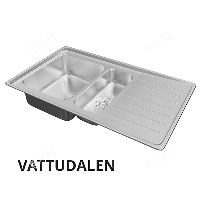 Sleek Stainless Steel 1.5 Sink 3D model image 1