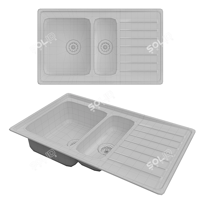 Sleek Stainless Steel 1.5 Sink 3D model image 2