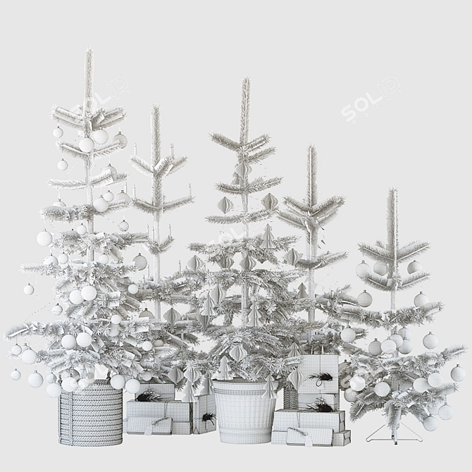 Scandi-Style Christmas Tree Set: 5 Sizes 3D model image 3