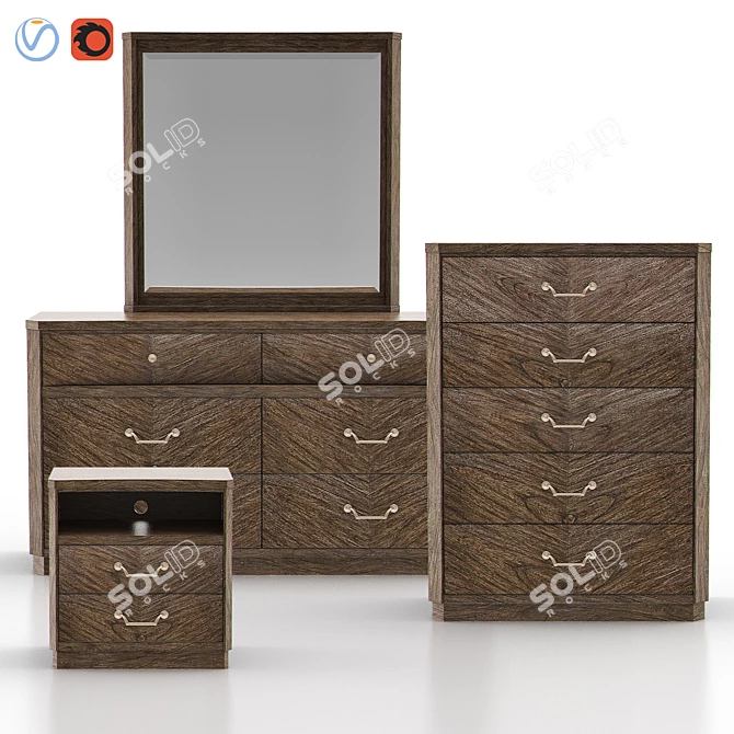 Elegant Walnut Bedroom Drawer Set 3D model image 3