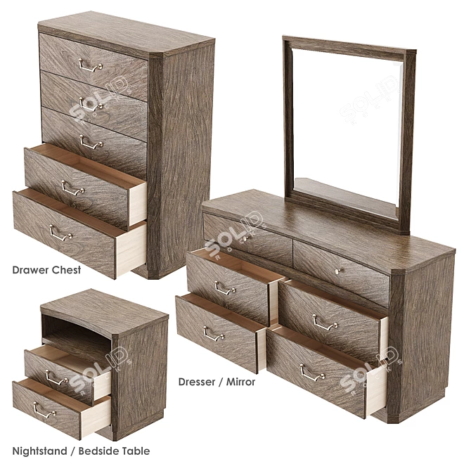 Elegant Walnut Bedroom Drawer Set 3D model image 1