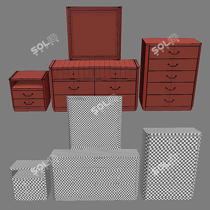 Elegant Walnut Bedroom Drawer Set 3D model image 2