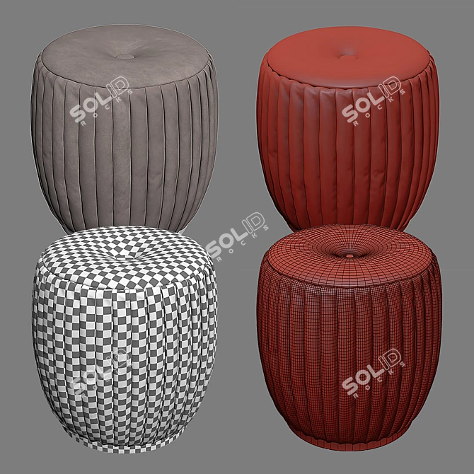 Luxurious Beige Velvet Ottoman 3D model image 3