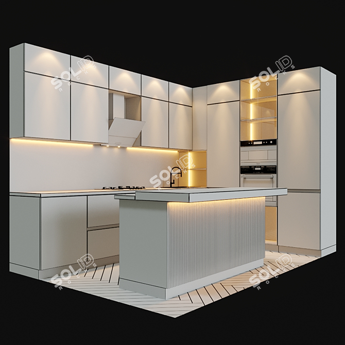 Modern Kitchen Set | Gas Cooktop, Oven, Microwave, Sink, Mixer 3D model image 2