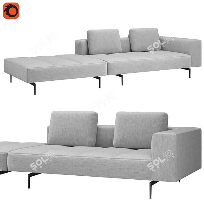 Amsterdam Luxe Gray Sofa 3D model image 2