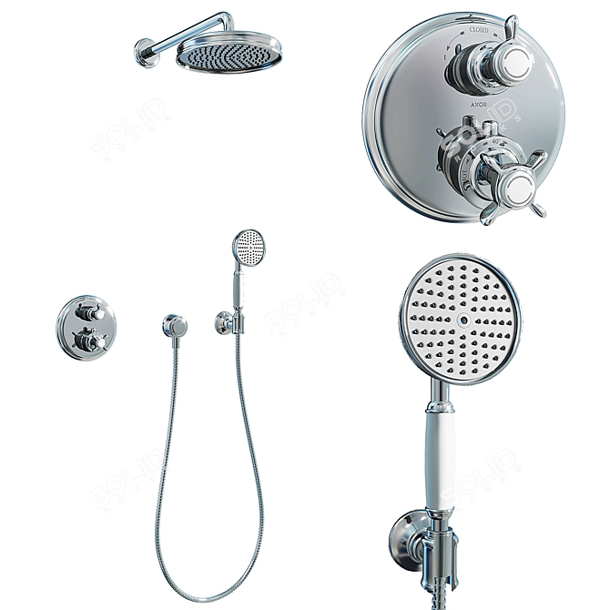 Axor Montreux Shower Set: Thermostat, Shower Arm, Holder 3D model image 1