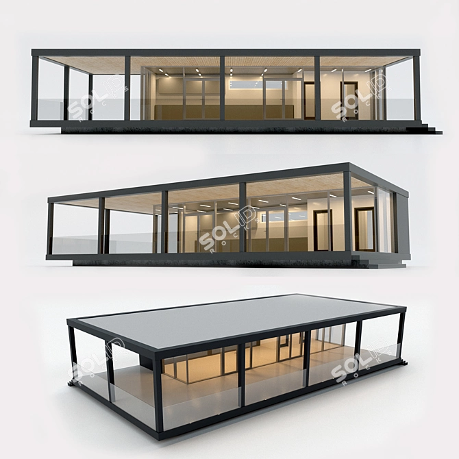 One-Story Prefab Villa with Panoramic Glazing 3D model image 1