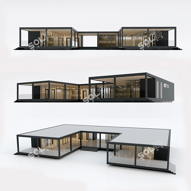 Prefab One-Story Residential Building: Stylish, Minimalistic Villa 3D model image 1