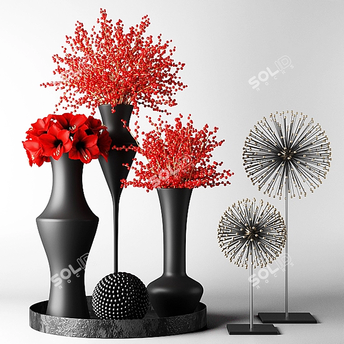 Red Blooms and Berry Bouquets 3D model image 1