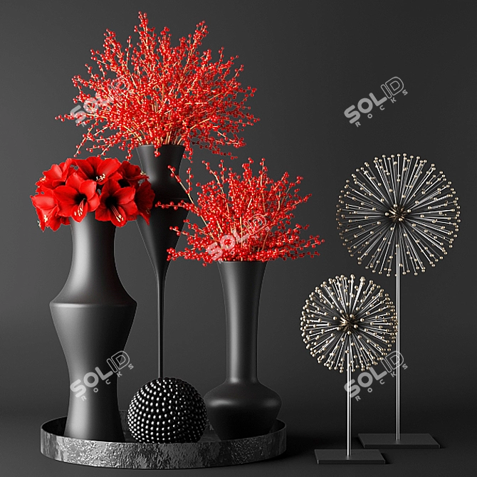 Red Blooms and Berry Bouquets 3D model image 2