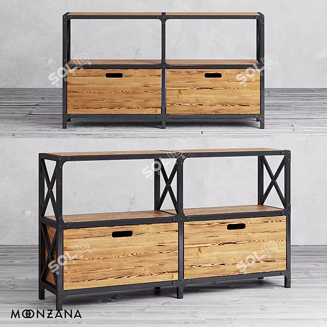 Factoria OM Dresser: Pine Wood, Metal Frame 3D model image 1