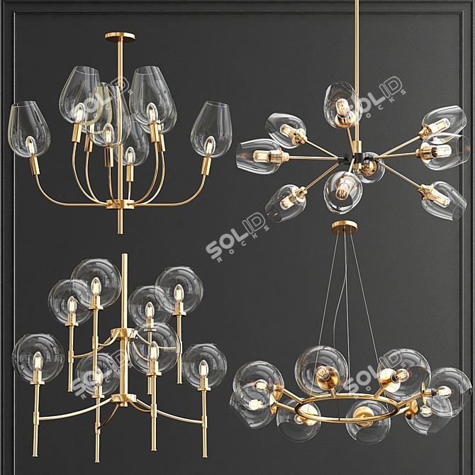 Elegant Glass Bole Chandelier 3D model image 1