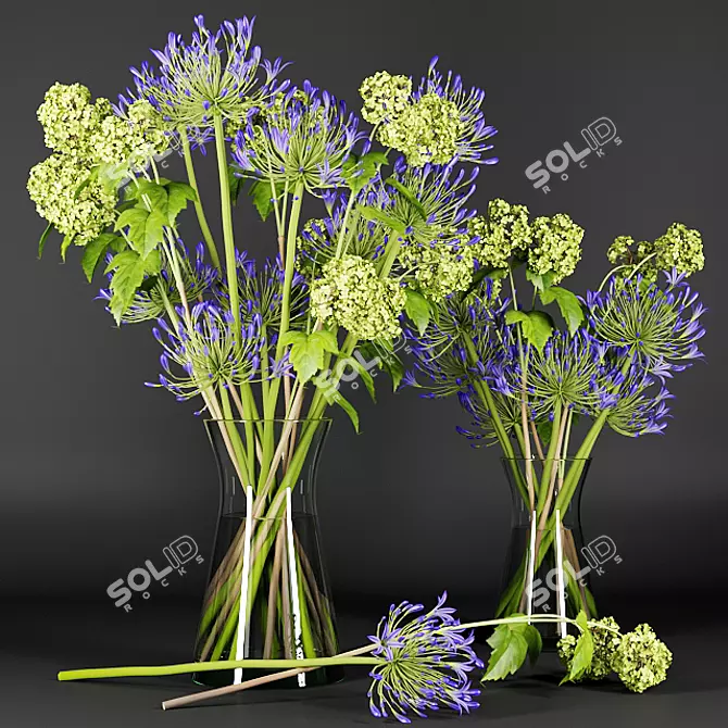 Title: Vibrant Blooms: Viburnum & Agapanthus Bouquet 3D model image 1