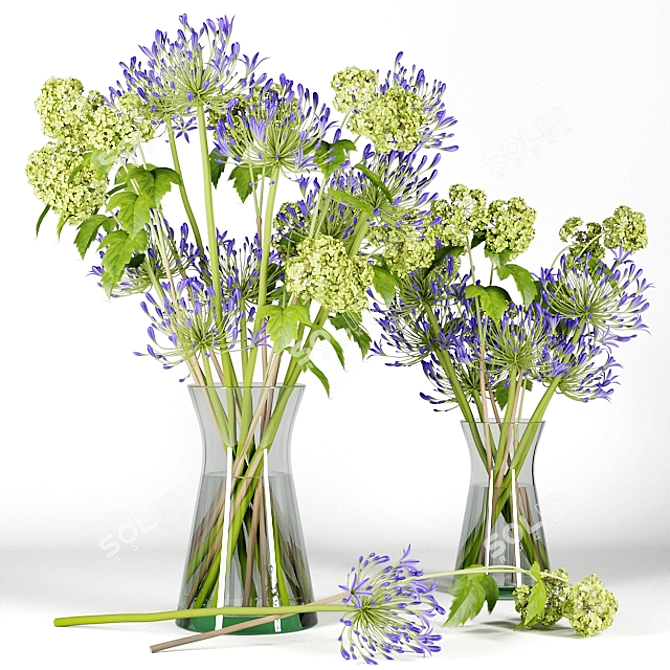 Title: Vibrant Blooms: Viburnum & Agapanthus Bouquet 3D model image 2