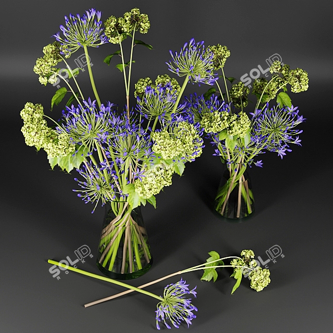 Title: Vibrant Blooms: Viburnum & Agapanthus Bouquet 3D model image 3