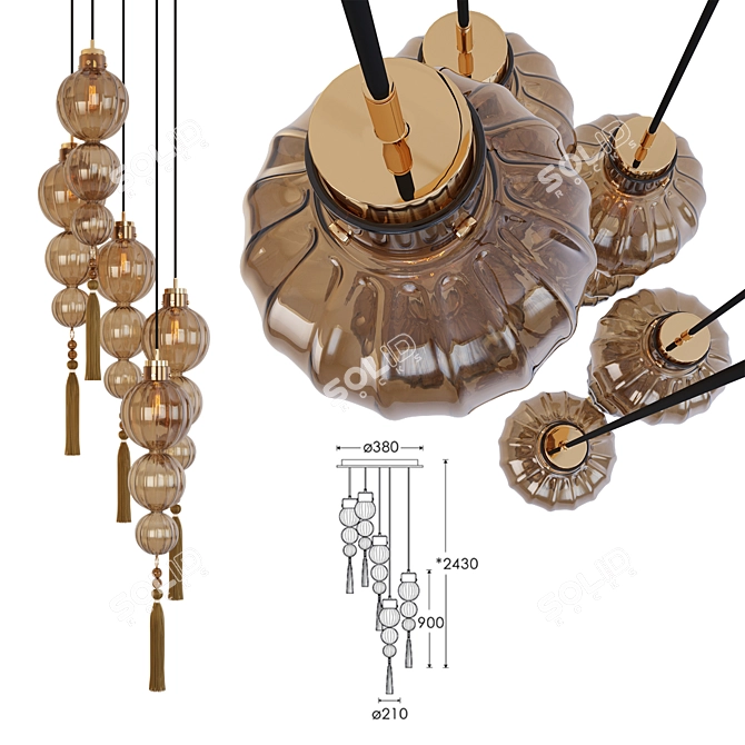 Vintage-Style Glass Pendant Light 3D model image 1