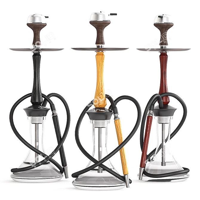 Wooden Hookah Trio 3D model image 1