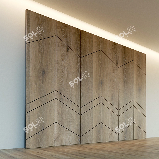 Wooden 3D Wall Panel. High-Res Texture. 3D model image 2