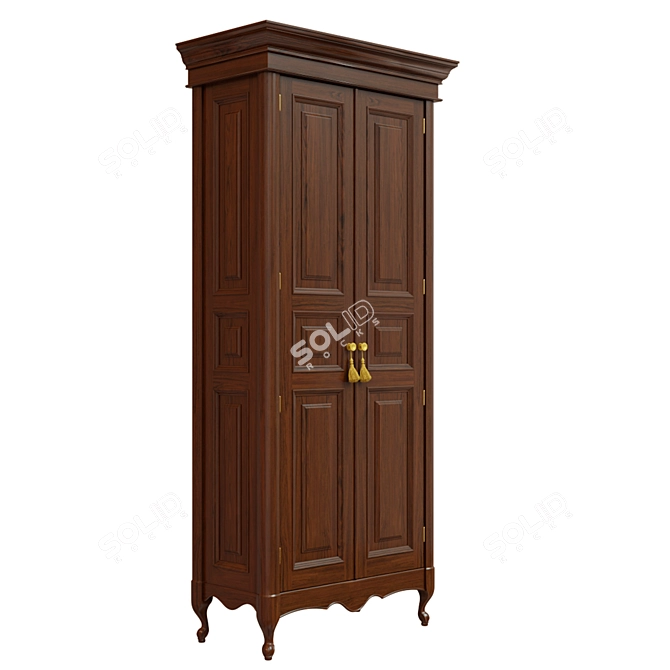 Classic Wood Wardrobe 1000mm 3D model image 2